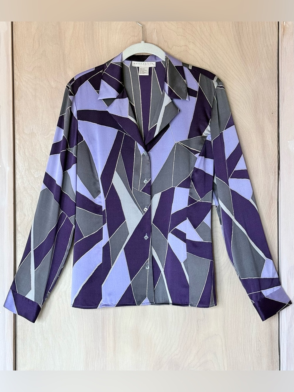 Doncaster Vintage 100% Silk Blouse Purple Mosaic Geometric Women’s 6